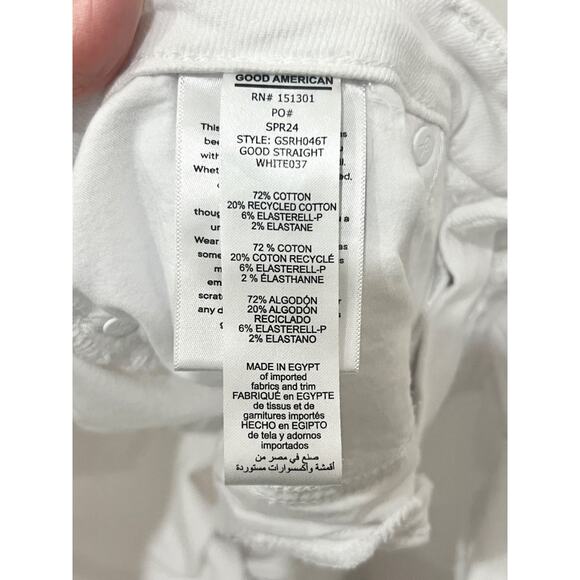 Good American Good Legs High Waisted Straight Jeans W037 White Women's Size 12 - Picture 5 of 5